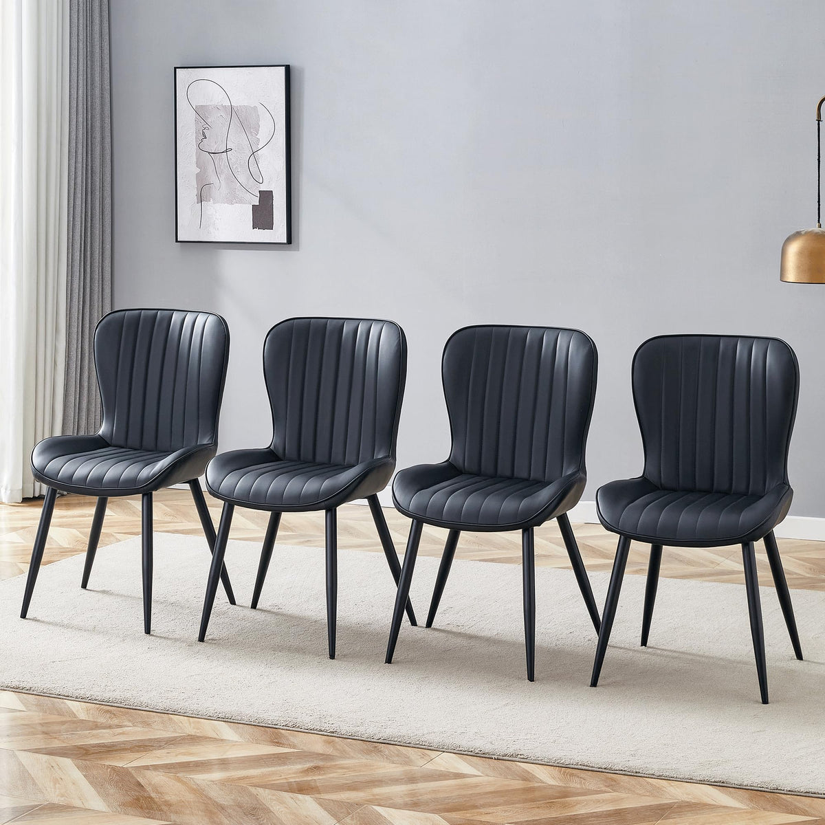 Black Dining Chairs Set of 4 PU Leather Metal Leg Z939