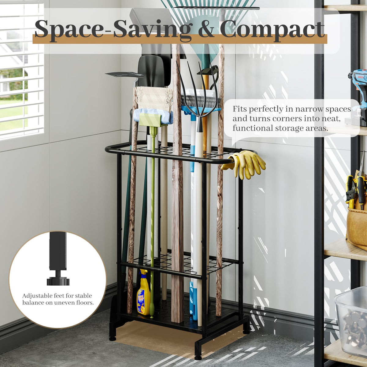 Heavy Duty Metal Garden Tool Organizer with Wheels E4316