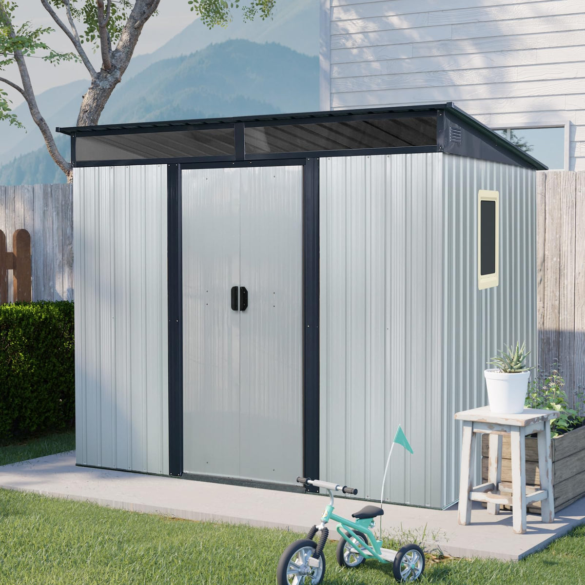 8 x 6 FT Metal Storage Shed with Lockable Sliding Doors H537086