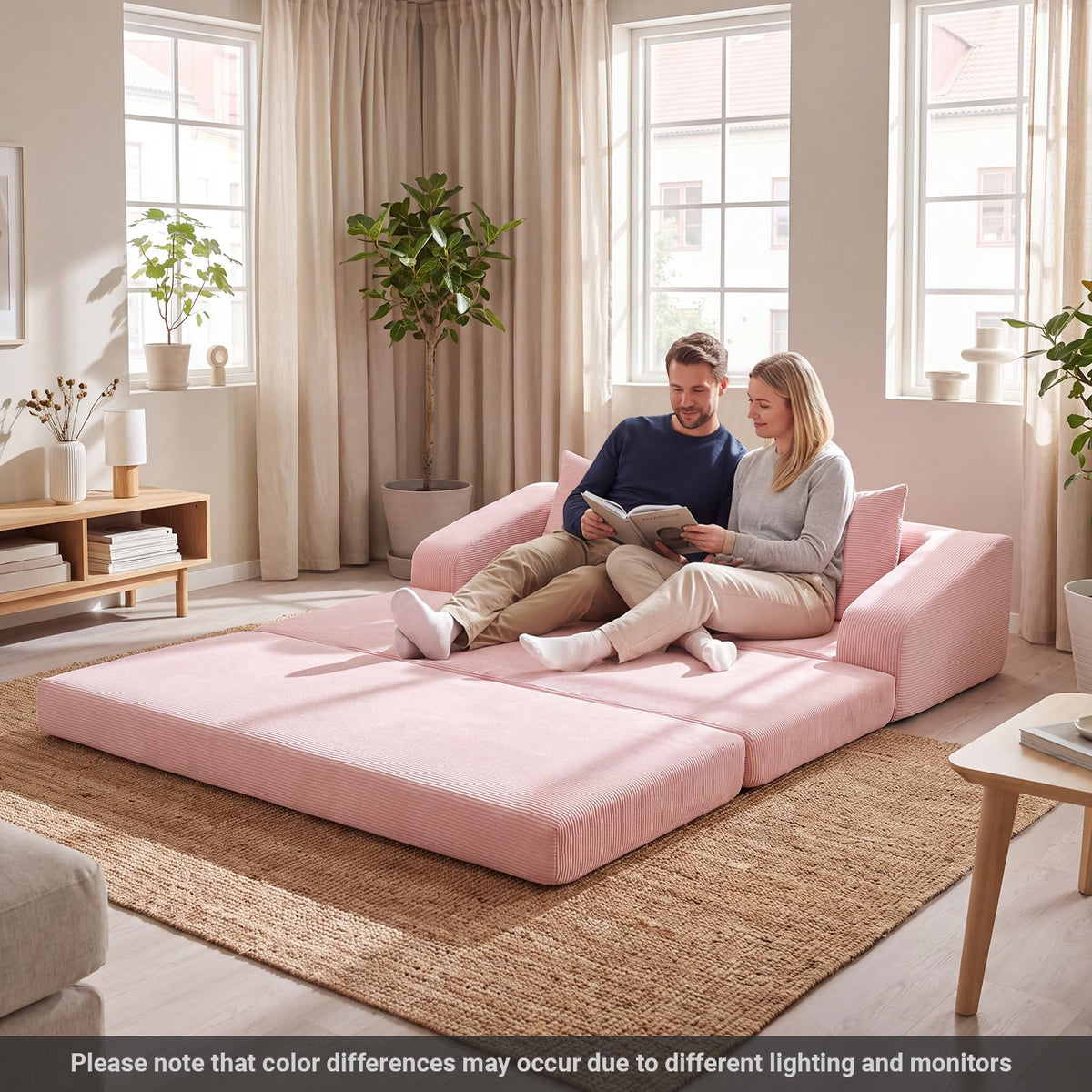 61" Pink Convertible Futon Sofa Bed T415284