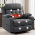 Oversized Swivel Rocker Recliner with Heat and Massage, Faux Leather, Grey N4090