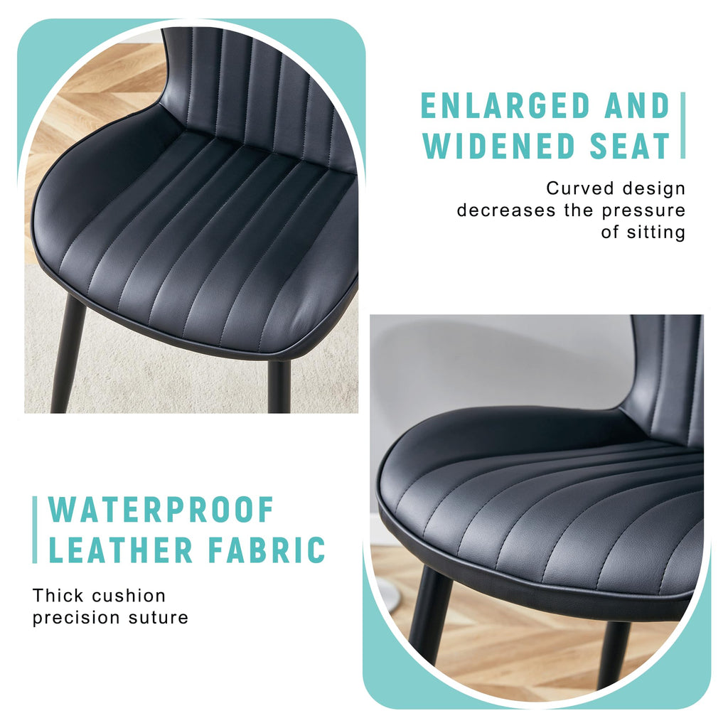 Black Dining Chairs Set of 4 PU Leather Metal Leg Z939