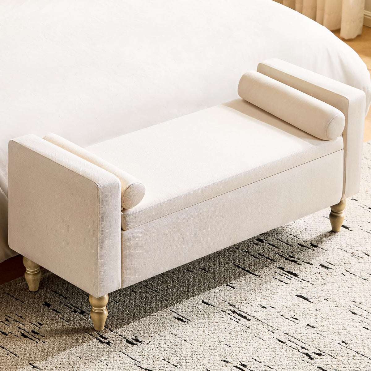 Beige Linen Storage Ottoman Bench I58855
