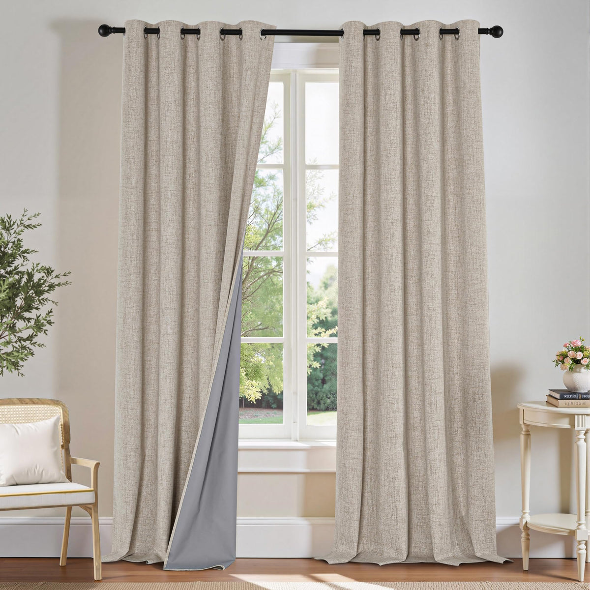 Linen Blackout Curtains 84 Inches Long 2 Panels Set I1348