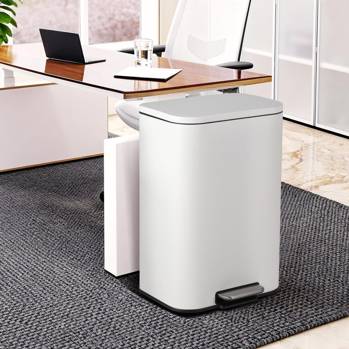 50L Stainless Steel Step Trash Can with Soft-Close Lid B2990