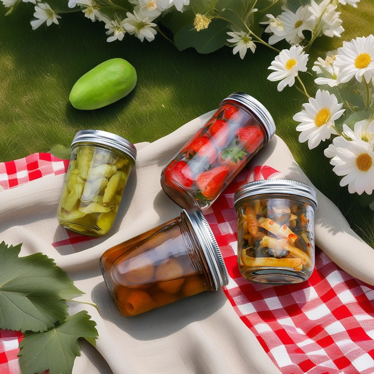 12 Pc 16 oz Wide Mouth Glass Mason Jars with Lids V601404