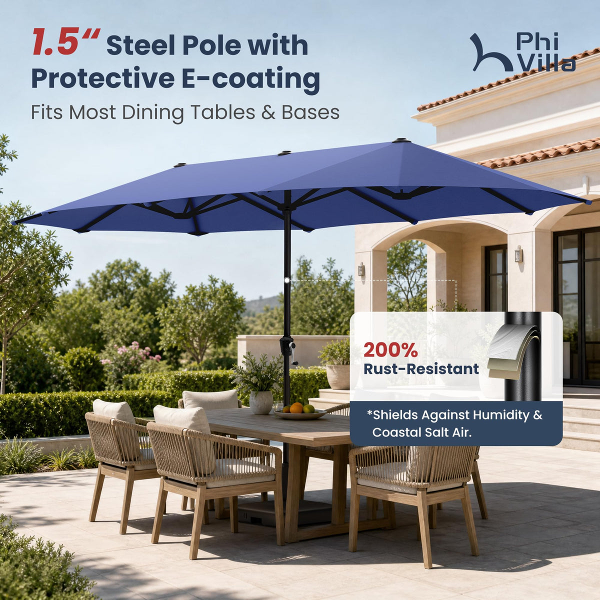 13ft Navy Rectangle Outdoor Patio Umbrella Q901300