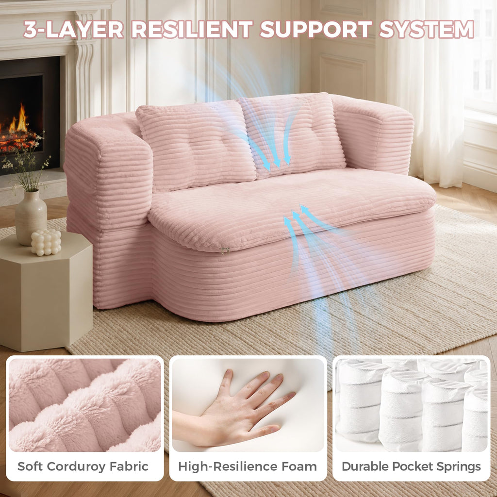 Pink Corduroy Convertible Sofa Bed R531605