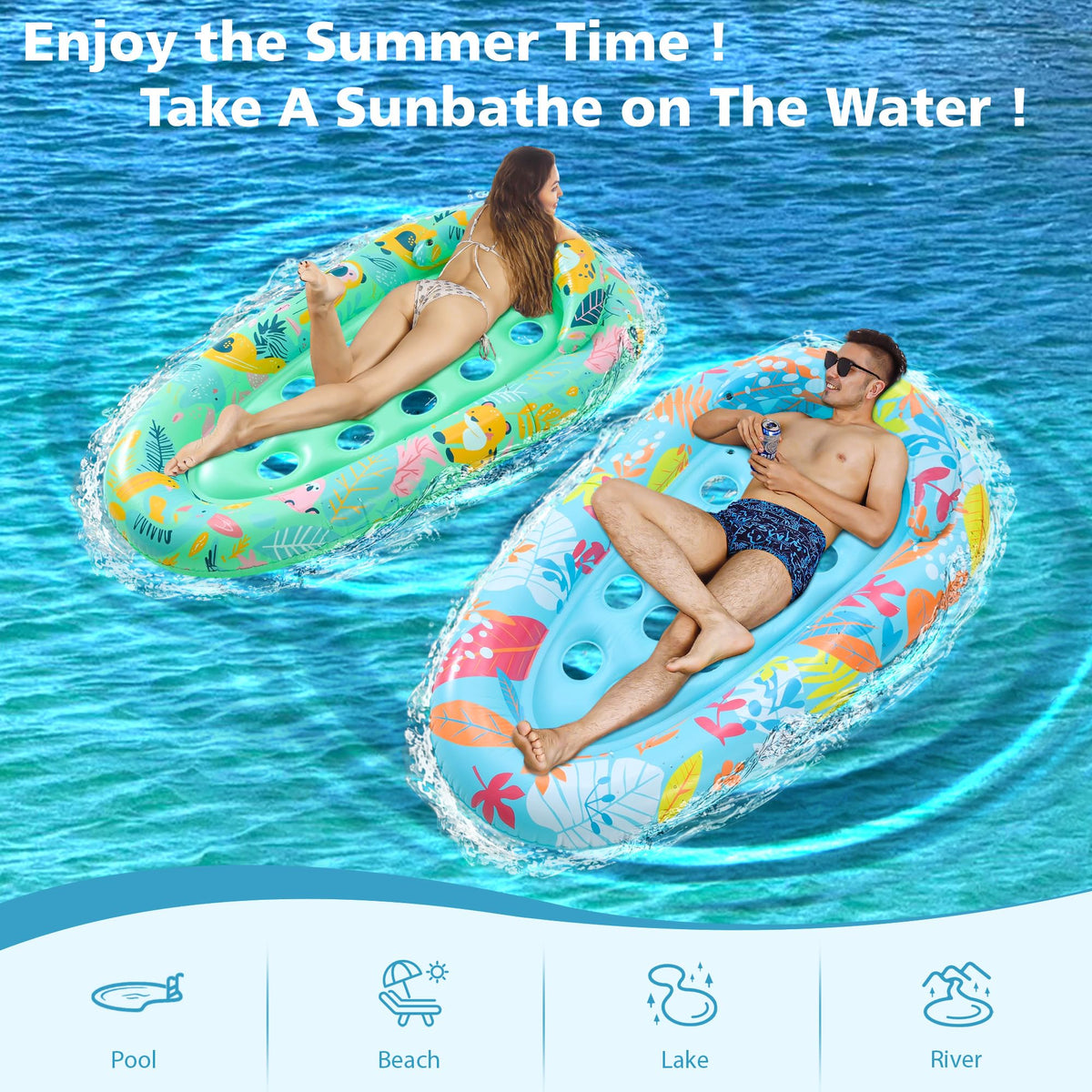4 Pack Inflatable Pool Float Lounger with Headrest M22284