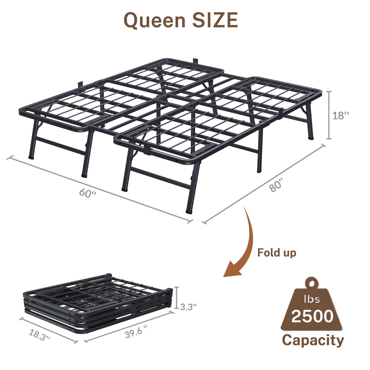 18 Inch Queen Metal Folding Bed Frame Y3299