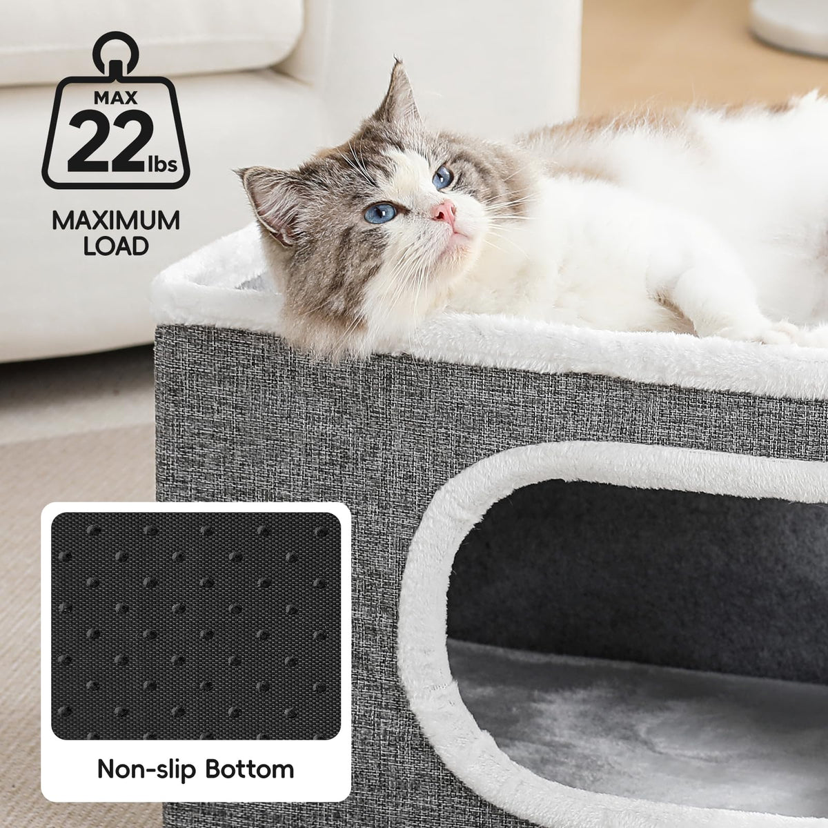 Large Covered Cat Bed Cave, Grey, 16in L942