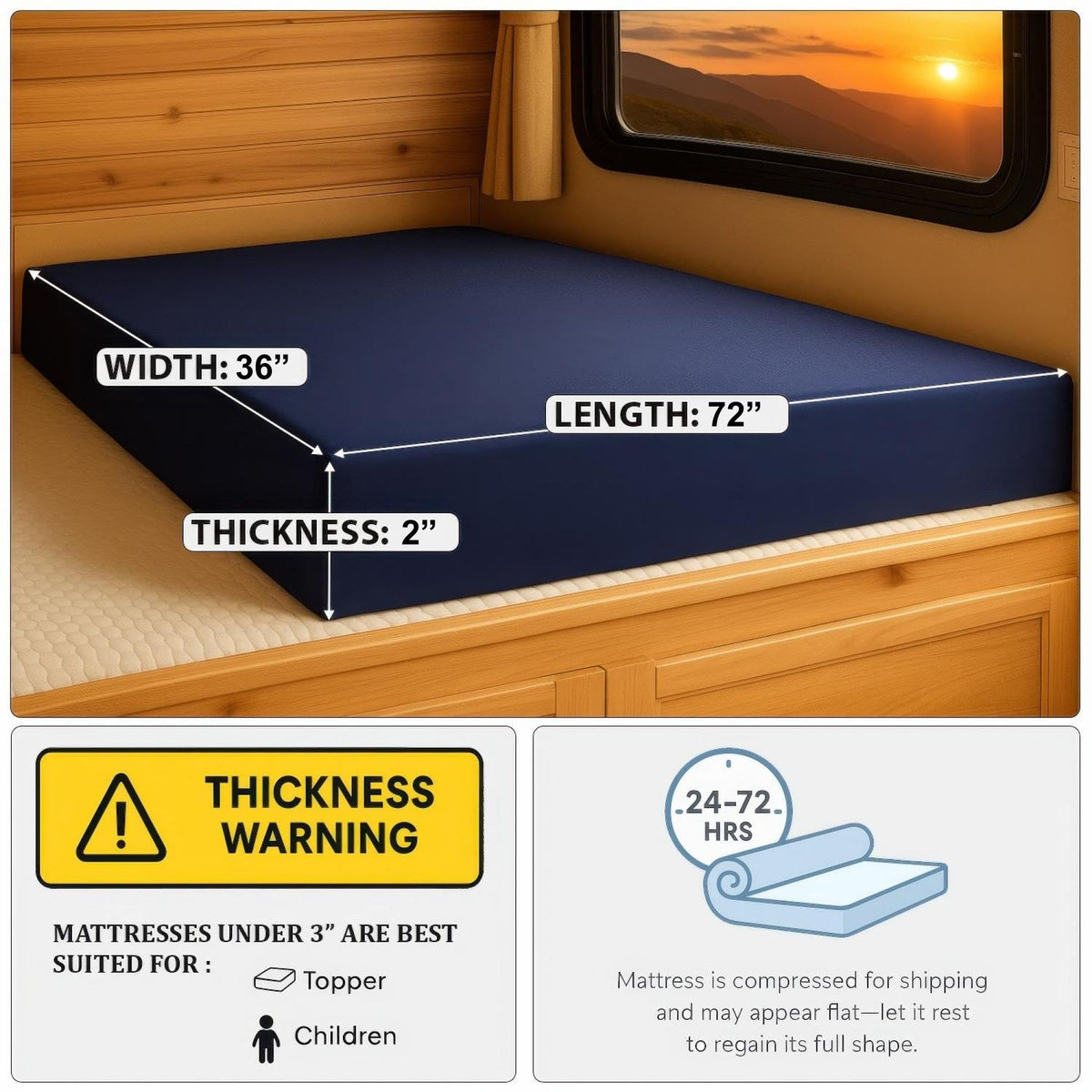 2" x 36" x 72" Gel Memory Foam Mattress Topper U778