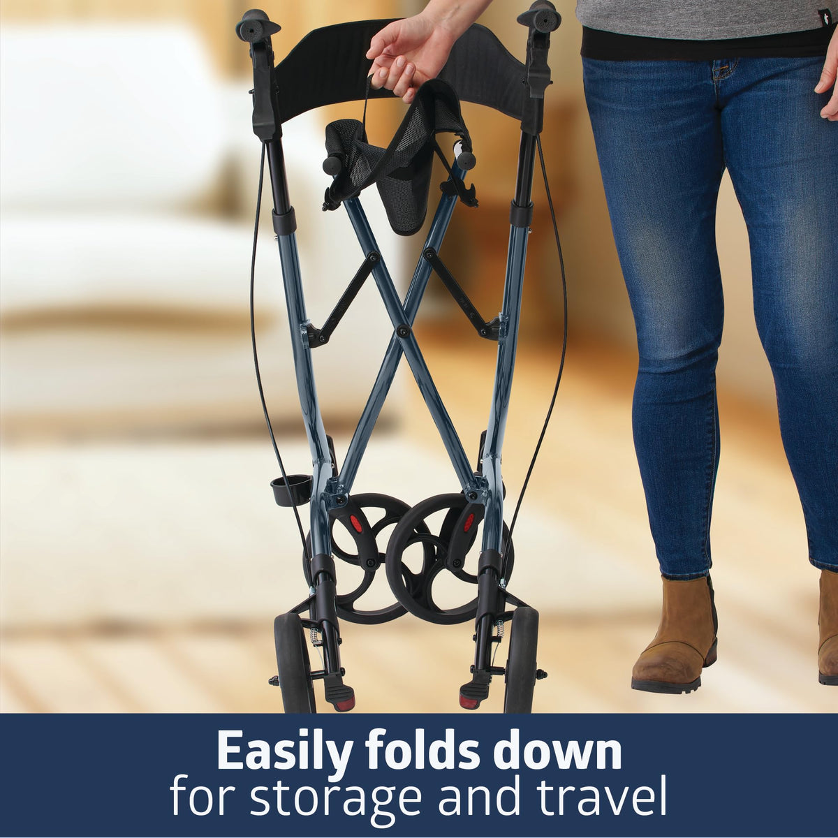 Aluminum Foldable Rollator with Backrest, 300 lbs. Capacity, Navy R71261