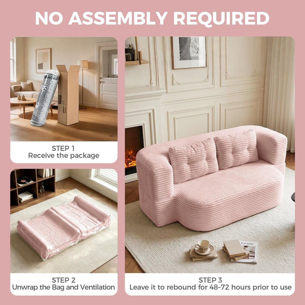 Pink Corduroy Convertible Sofa Bed R531605