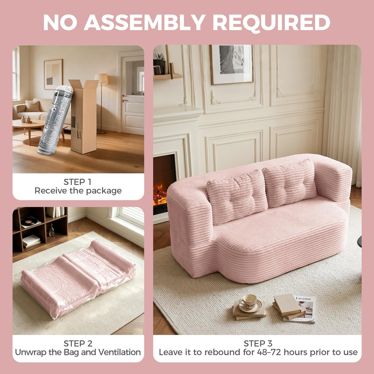 Pink Corduroy Convertible Sofa Bed R531605