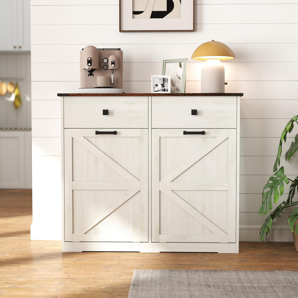 20 Gallon Double Tilt Out Laundry Hamper Cabinet with Drawers Z8296
