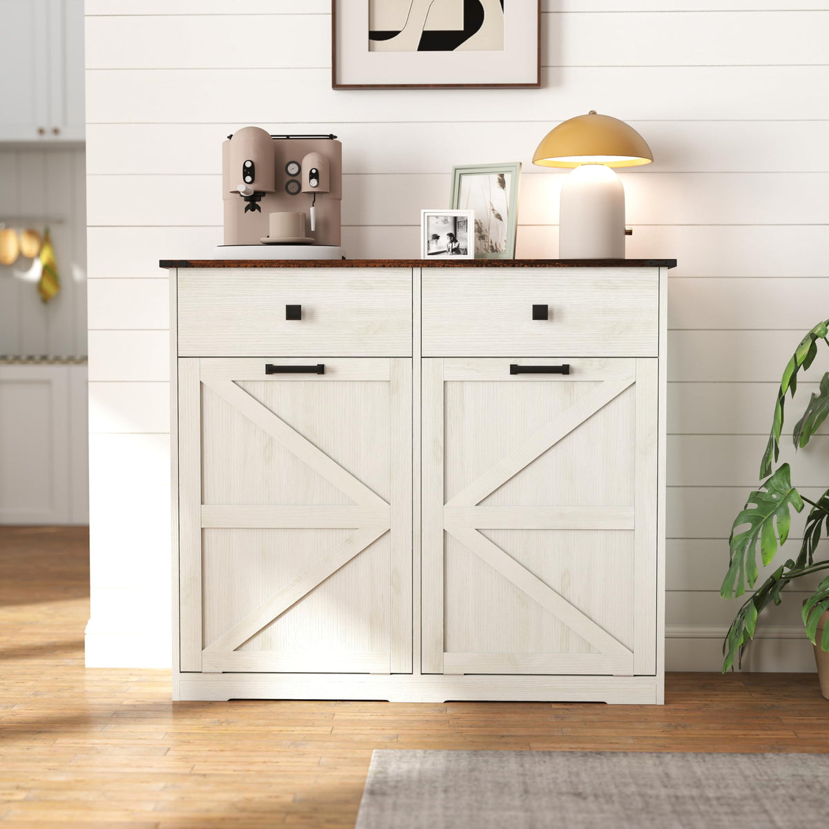 20 Gallon Double Tilt Out Laundry Hamper Cabinet with Drawers Z8296