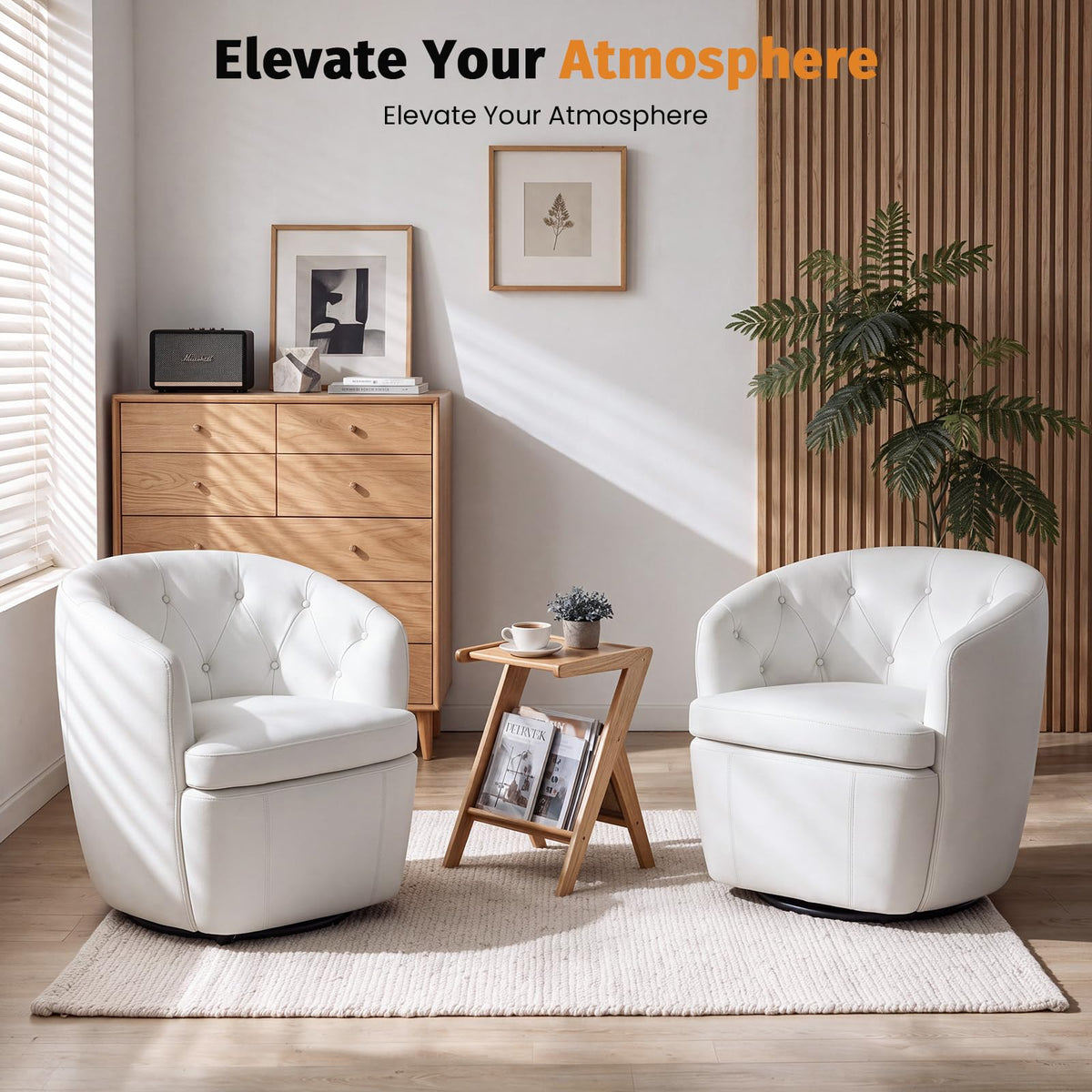 360° Swivel Button-Tufted Barrel Chair T20482