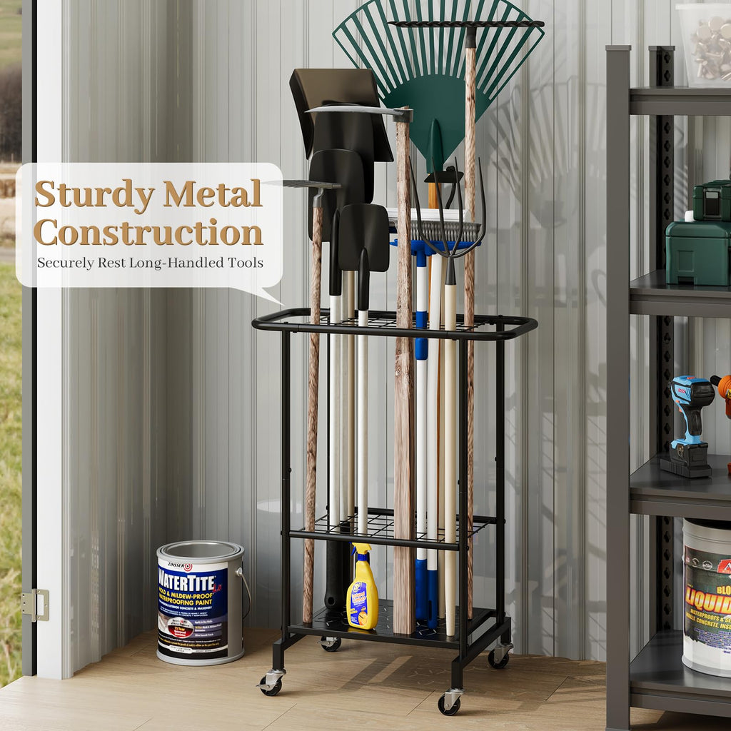 Heavy Duty Metal Garden Tool Organizer with Wheels E4316