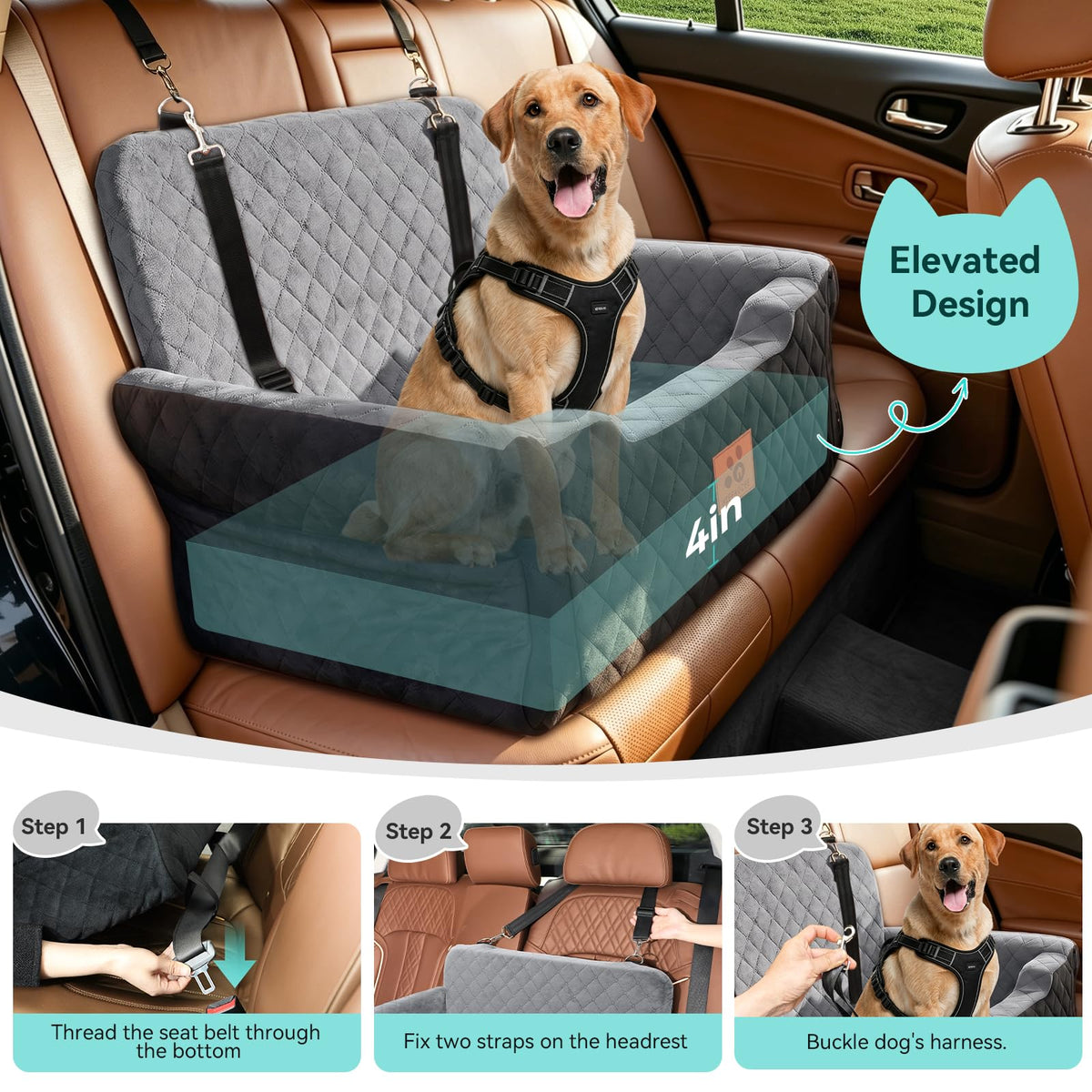 Dog Car Seat for Large/Medium Dogs Up to 55 lbs F401984