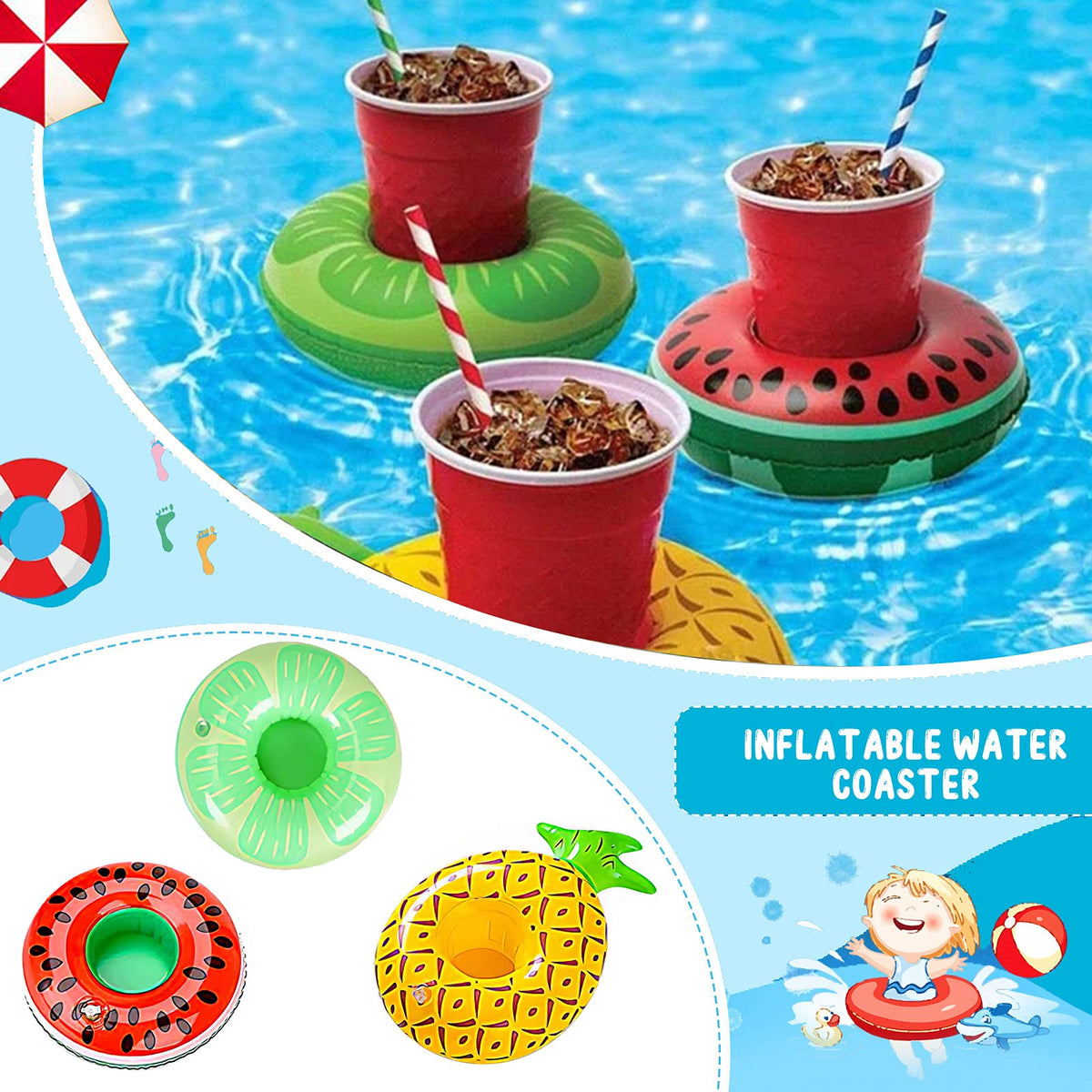 13 Pack Inflatable Pool Drink Holder with Pump J55797