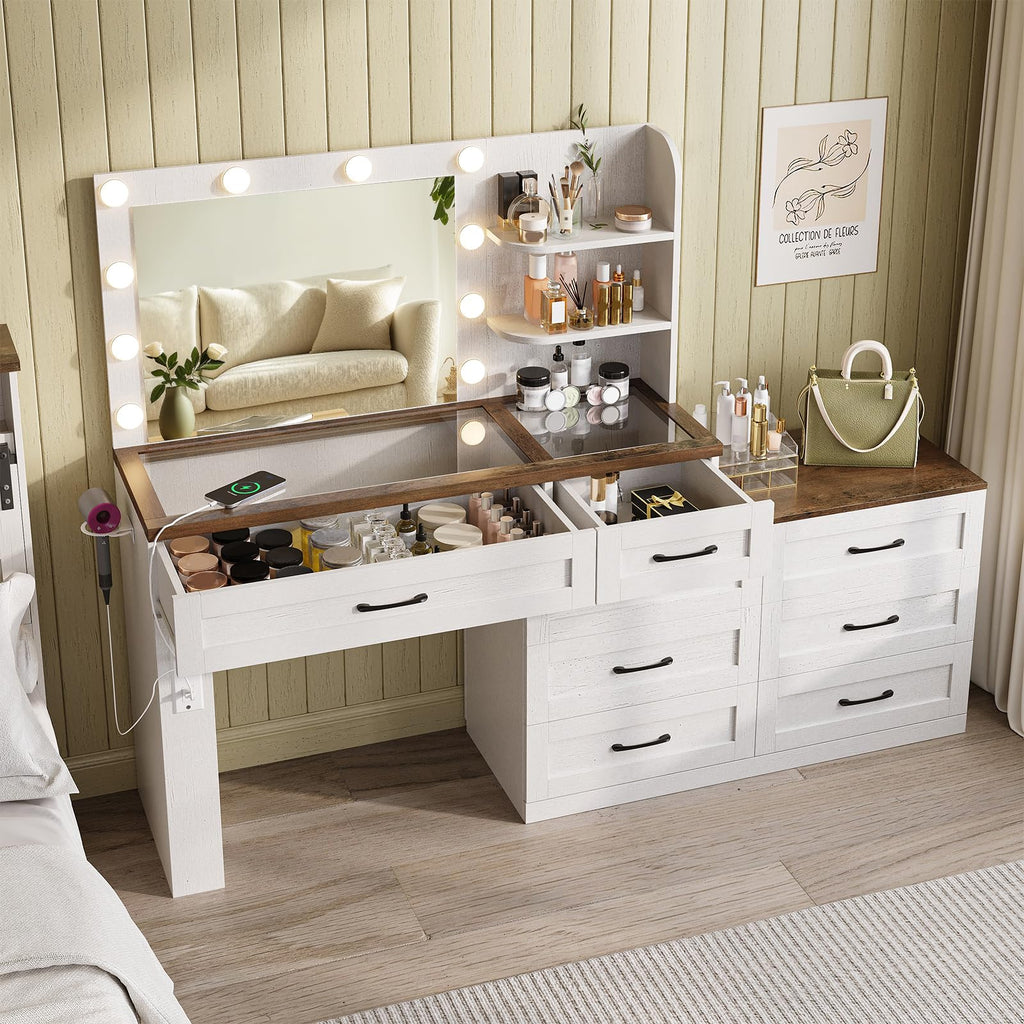 Antique White 6-Drawer Vanity Desk L719354