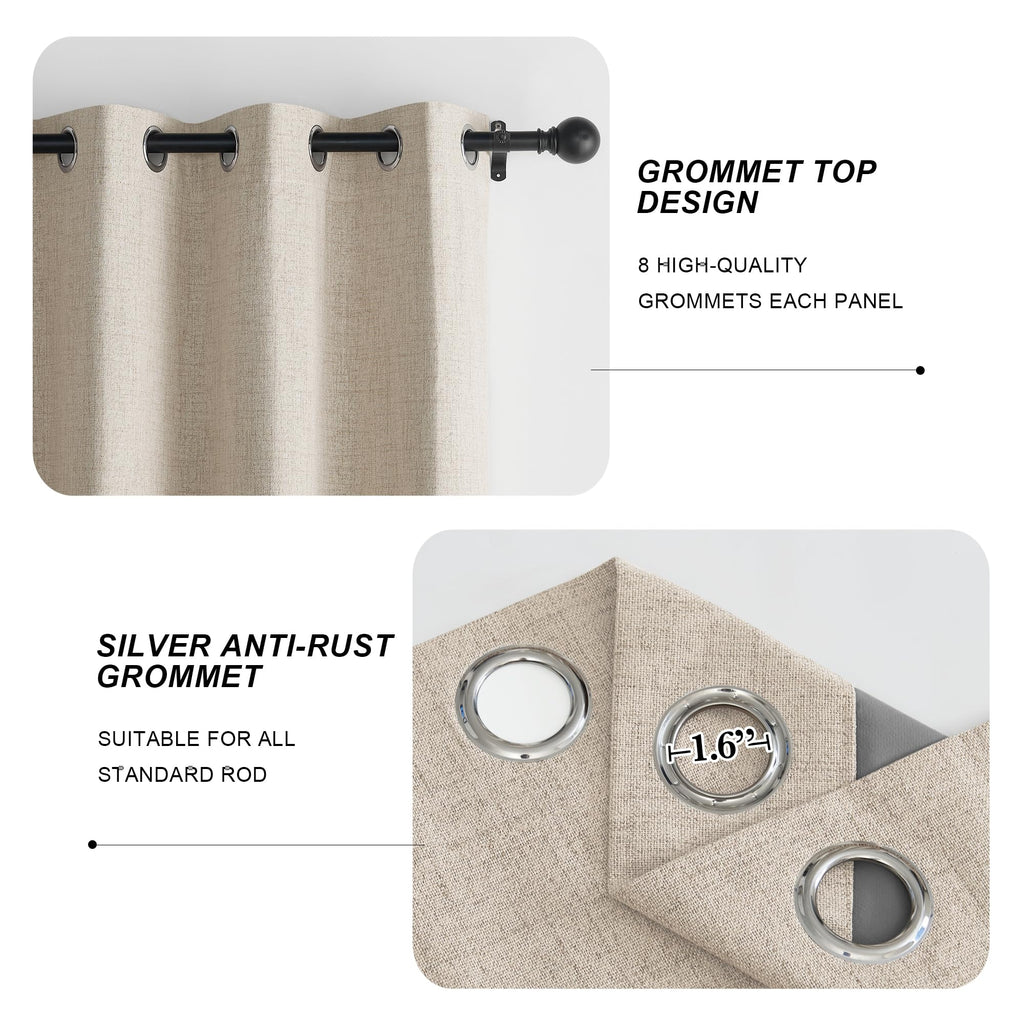 Linen Blackout Curtains 84 Inches Long 2 Panels Set I1348