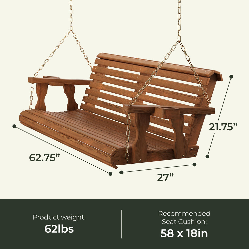 Heavy Duty 700 Lb Capacity Porch Swing with Cup Holders, 5 Foot F256