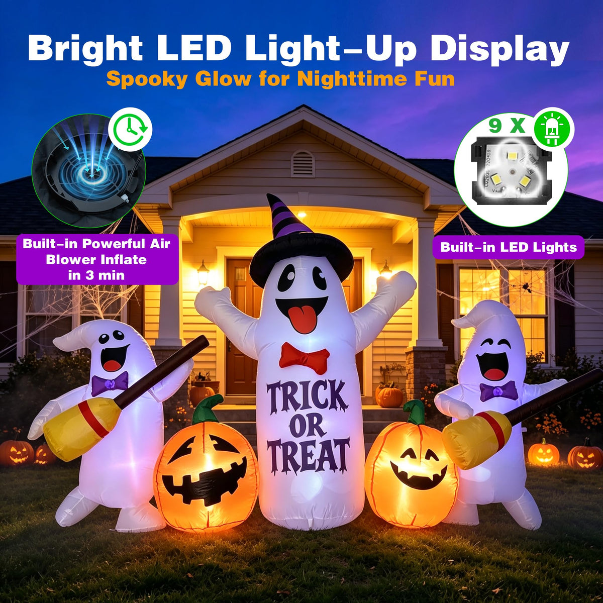 8FT LED Inflatable Ghosts with Pumpkins Y418