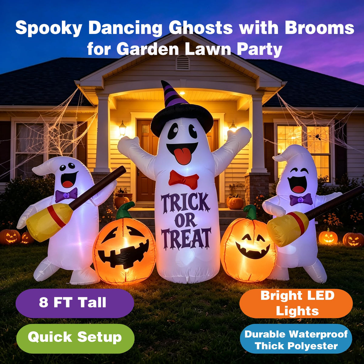 8FT LED Inflatable Ghosts with Pumpkins Y418