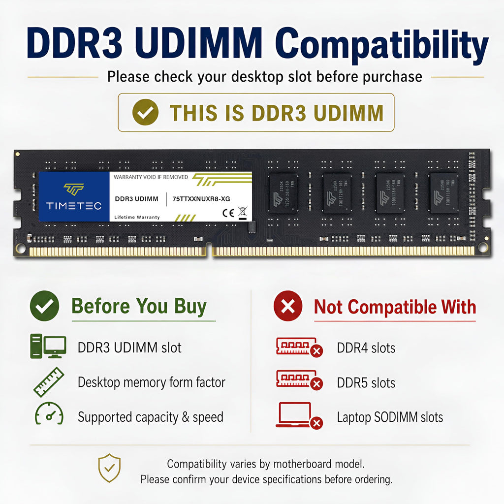 8GB DDR3L DDR3 1600MHz Non-ECC Unbuffered 240 Pin UDIMM Desktop Memory RAM Module K83532