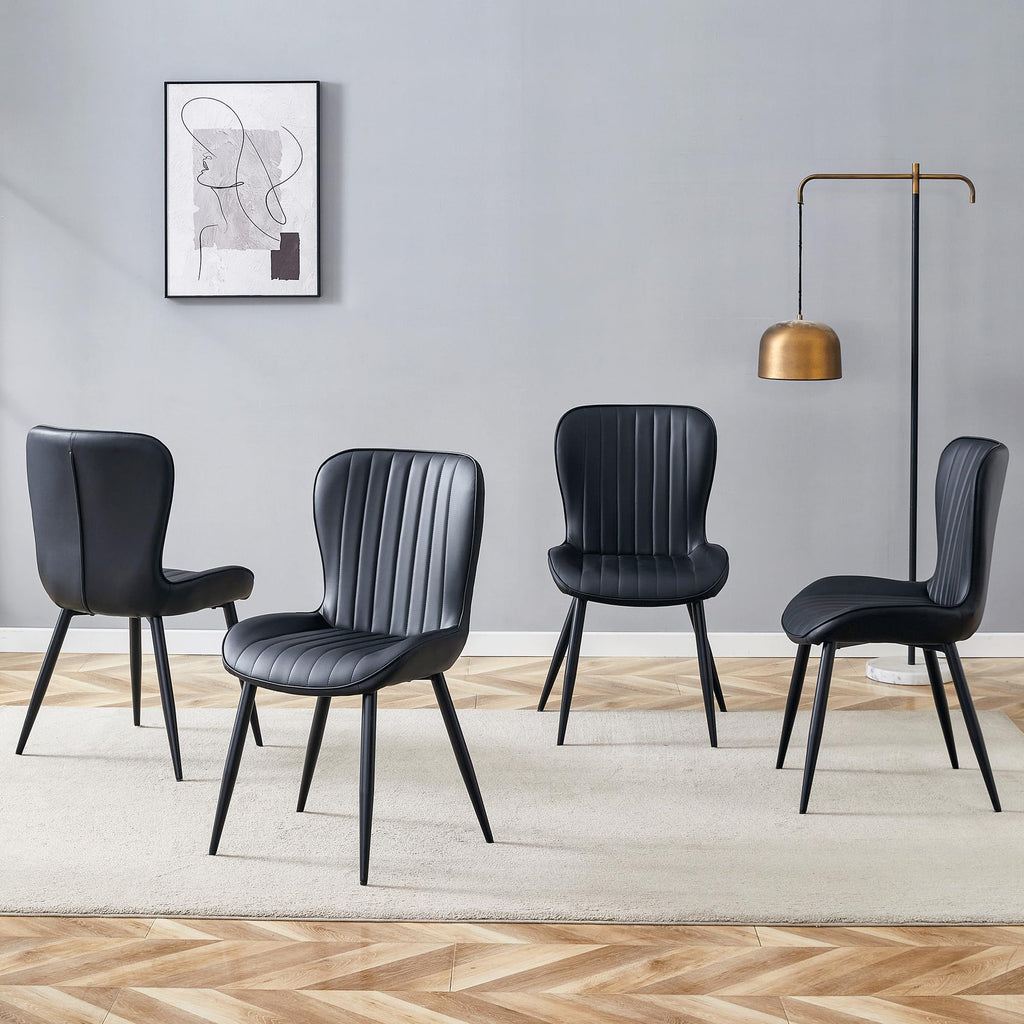 Black Dining Chairs Set of 4 PU Leather Metal Leg Z939