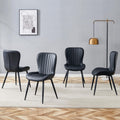 Black Dining Chairs Set of 4 PU Leather Metal Leg Z939
