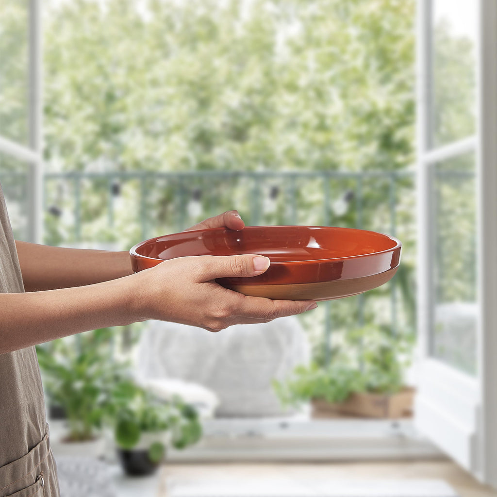 Ceramic Flat Pasta Bowl Plate Set of 4, 35oz Microwave Safe M520261