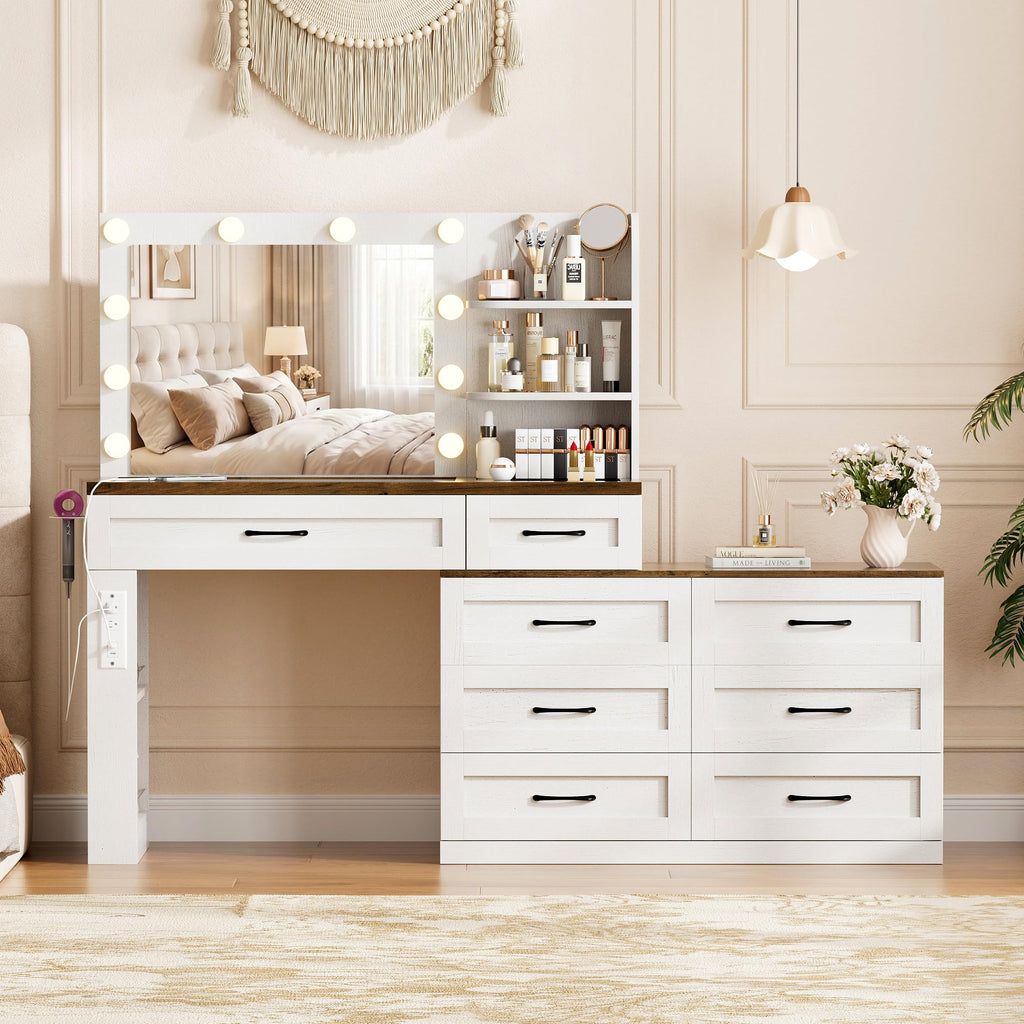 Antique White 6-Drawer Vanity Desk L719354