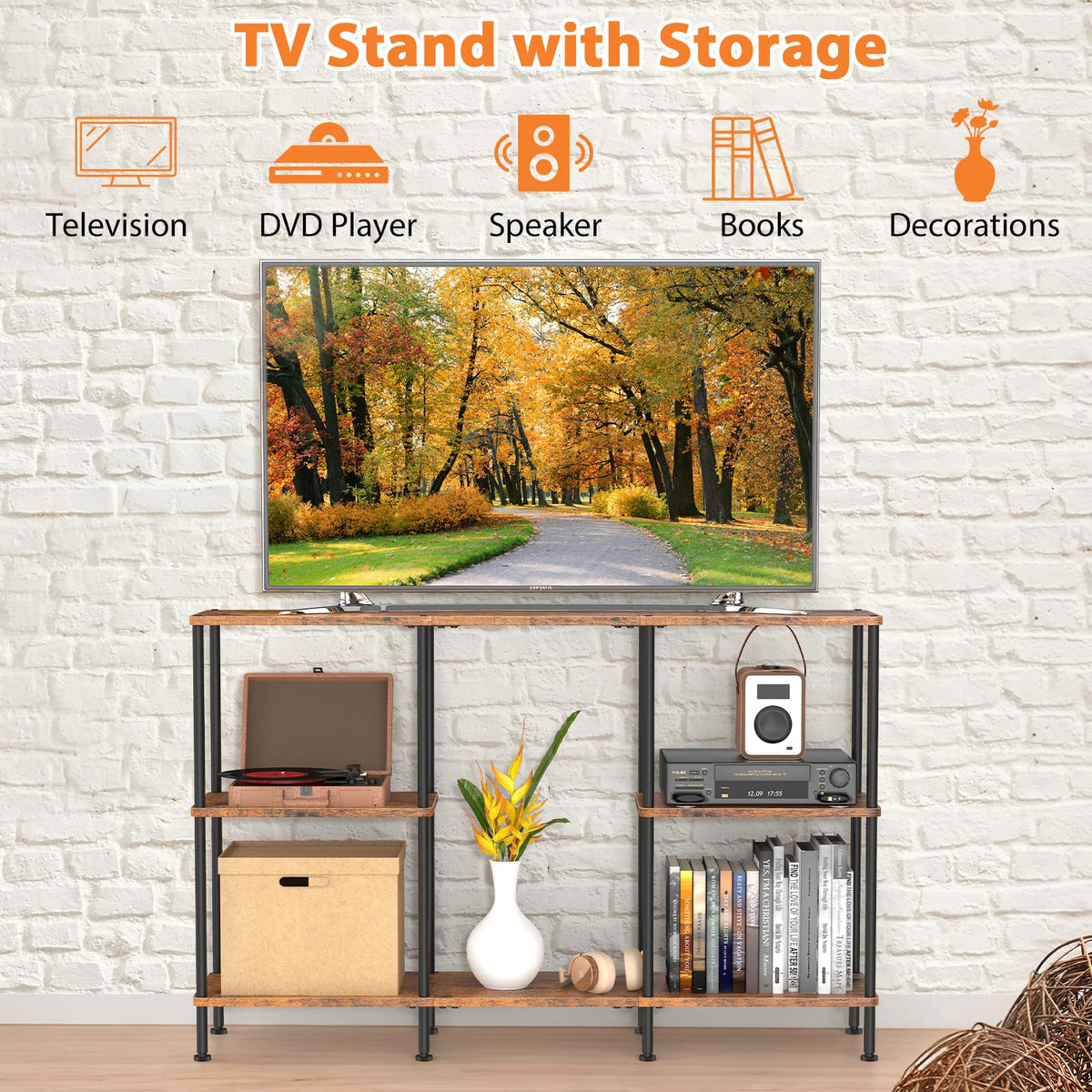 Tall 3 Tier TV Stand with Storage M7037
