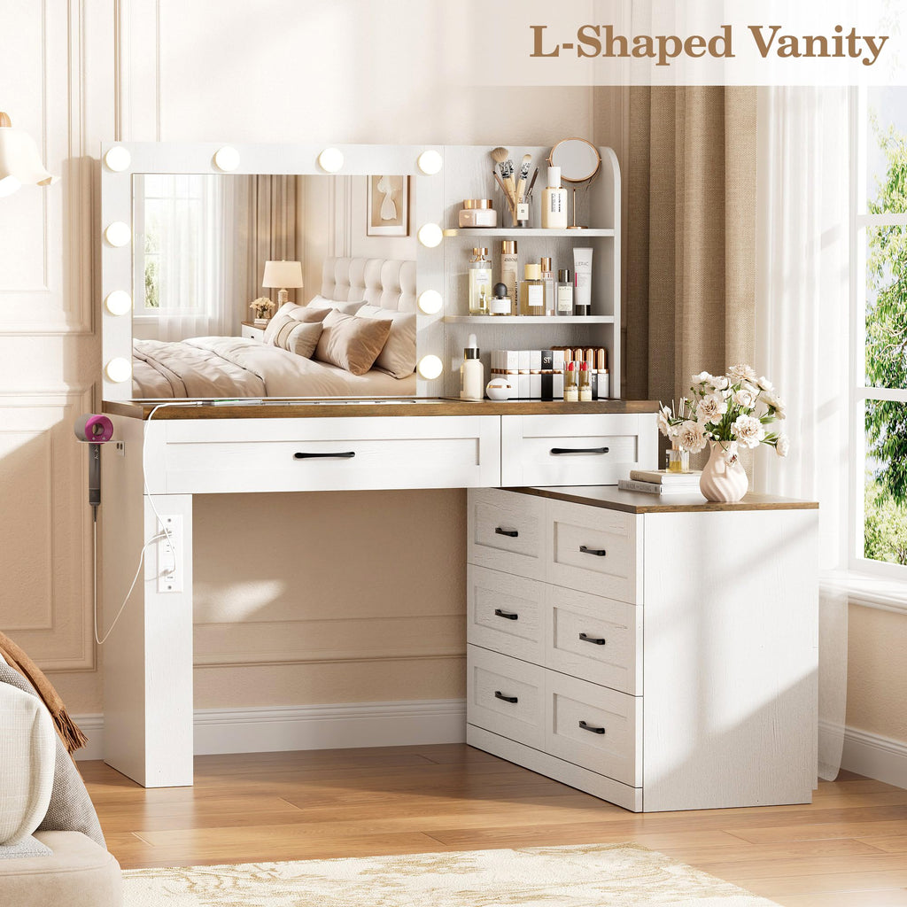 Antique White 6-Drawer Vanity Desk L719354