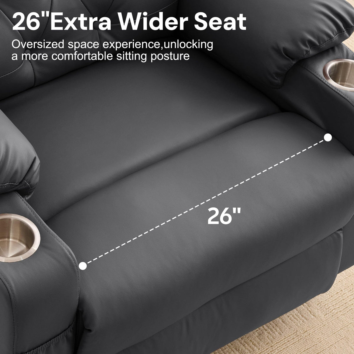 Oversized Swivel Rocker Recliner with Heat and Massage, Faux Leather, Grey N4090