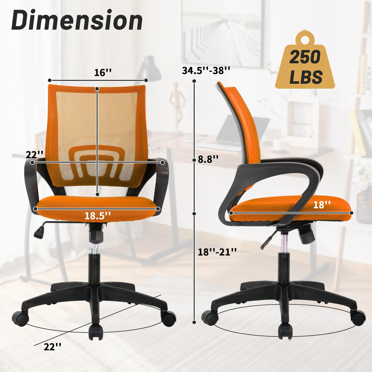 Orange Mesh Ergonomic Office Chair with Lumbar Support Y5697
