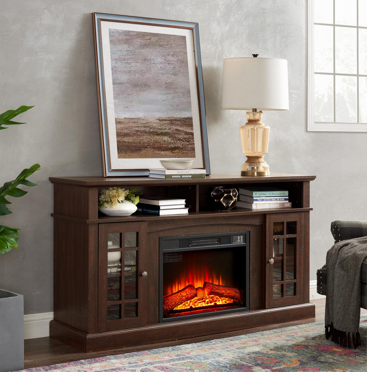 58-Inch Espresso Fireplace TV Stand A13339
