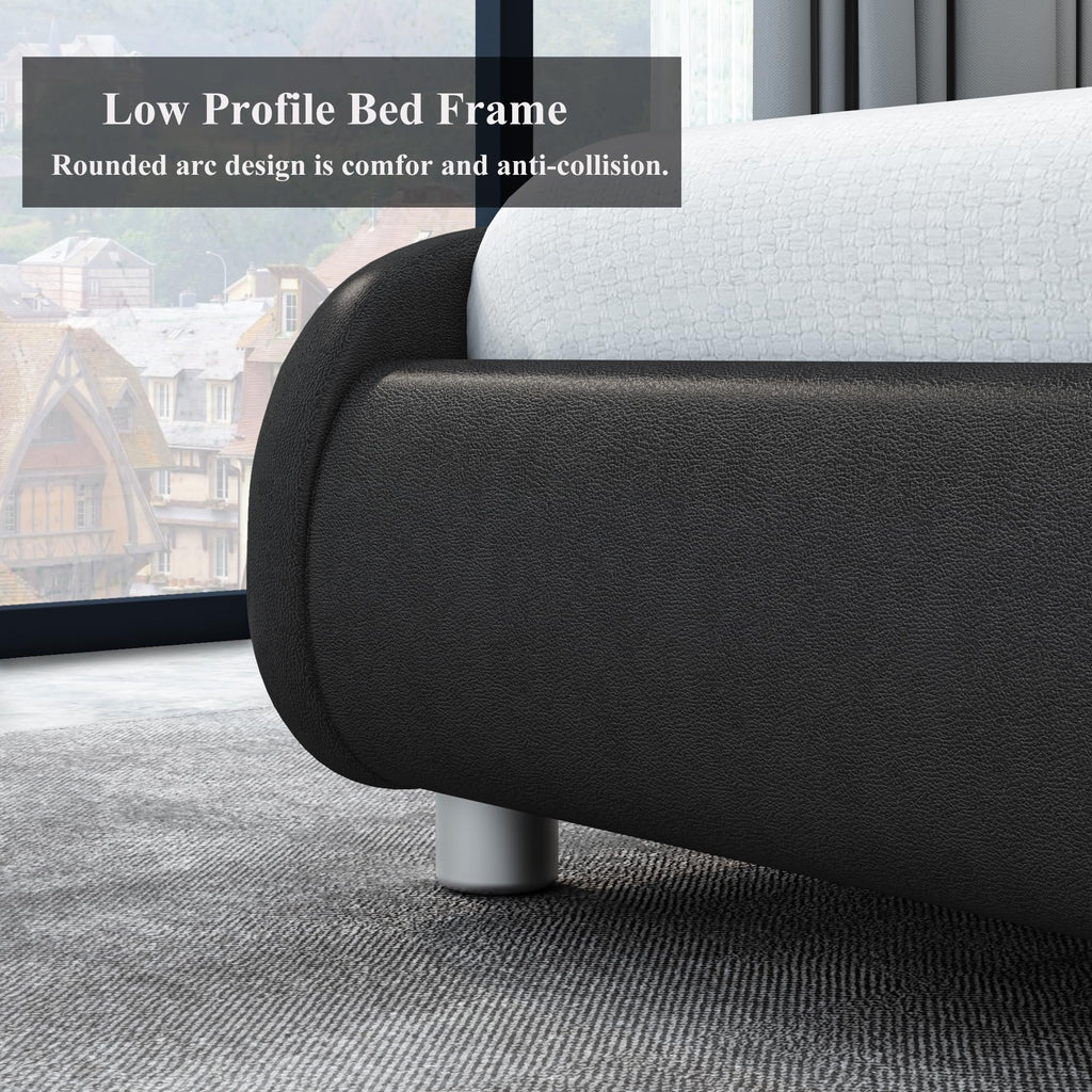 Black Upholstered Full LED Platform Bed Frame with Headboard F994650